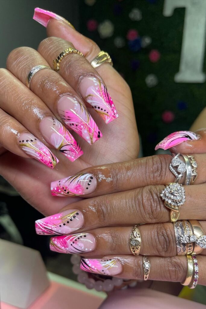 Pink Ombre French with Florals