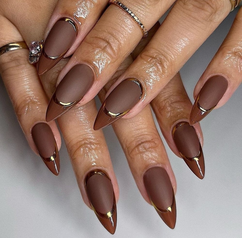 Matte Brown Stilettos with Gold French