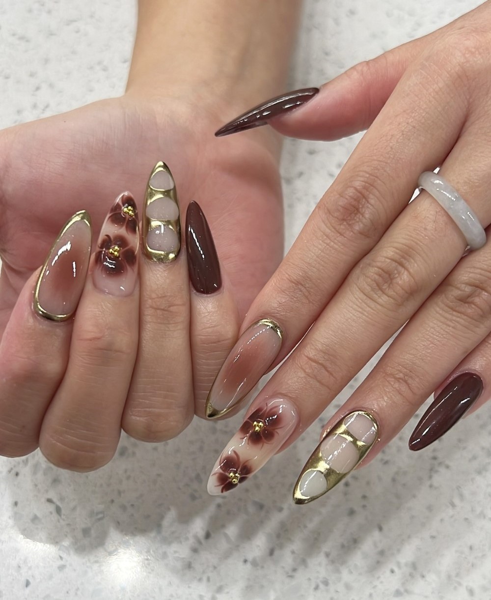 Brown and Pink with Gold Florals