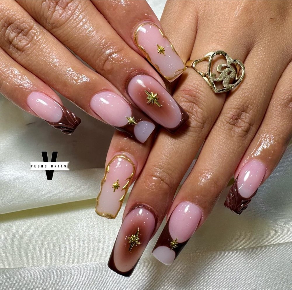 Pink-to-Brown Ombre with Stars