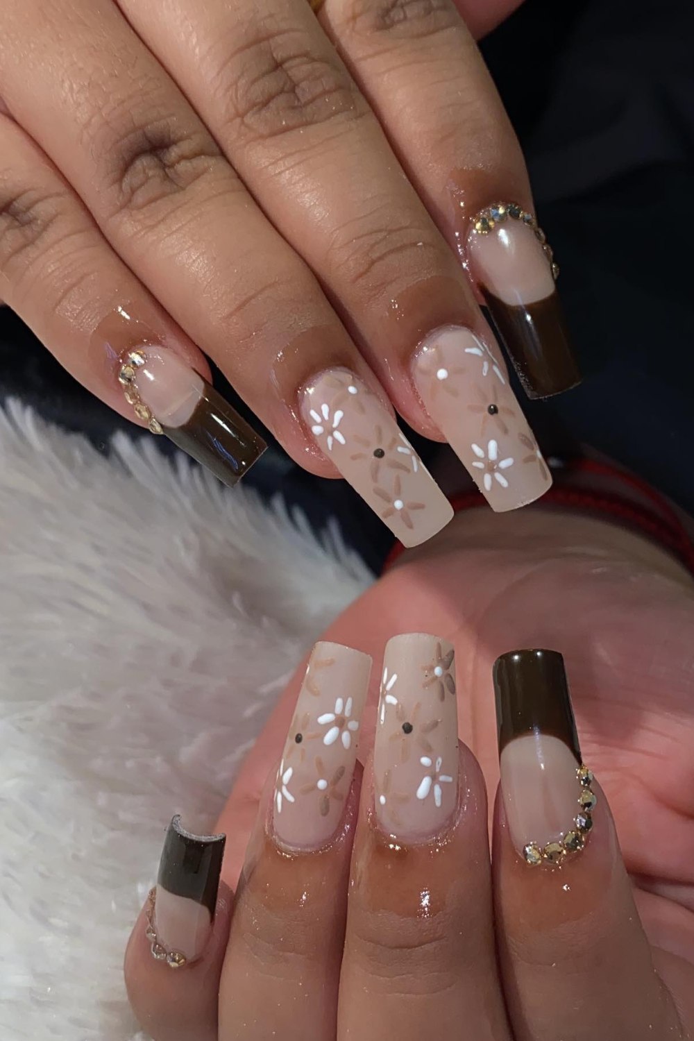 Nude with Brown Tips and Rhinestones