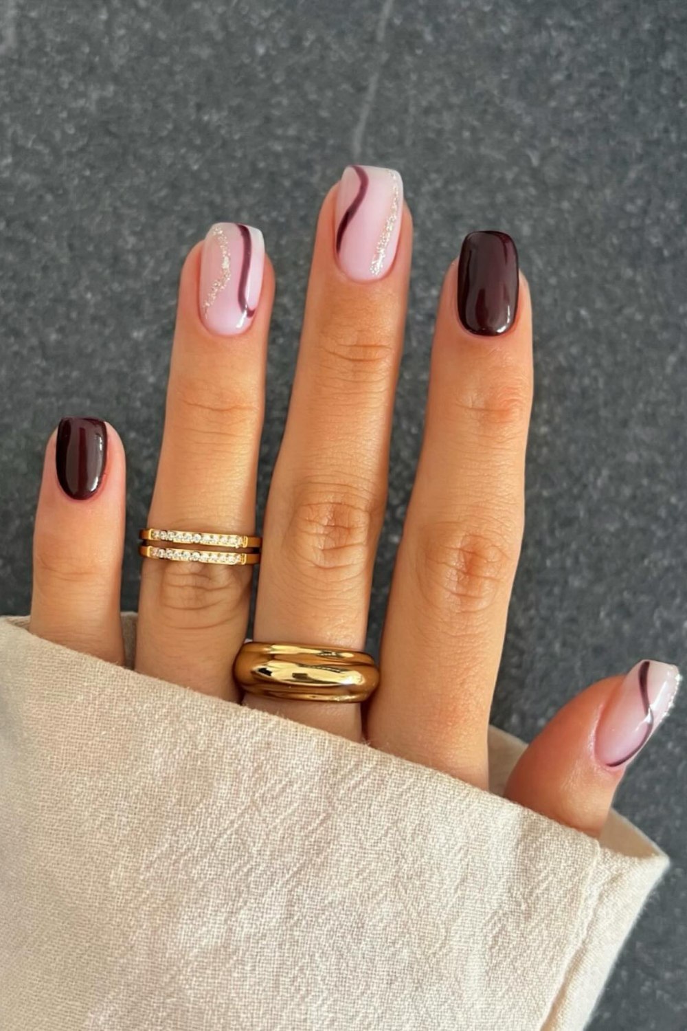 Pink and Brown Waves with Glitter