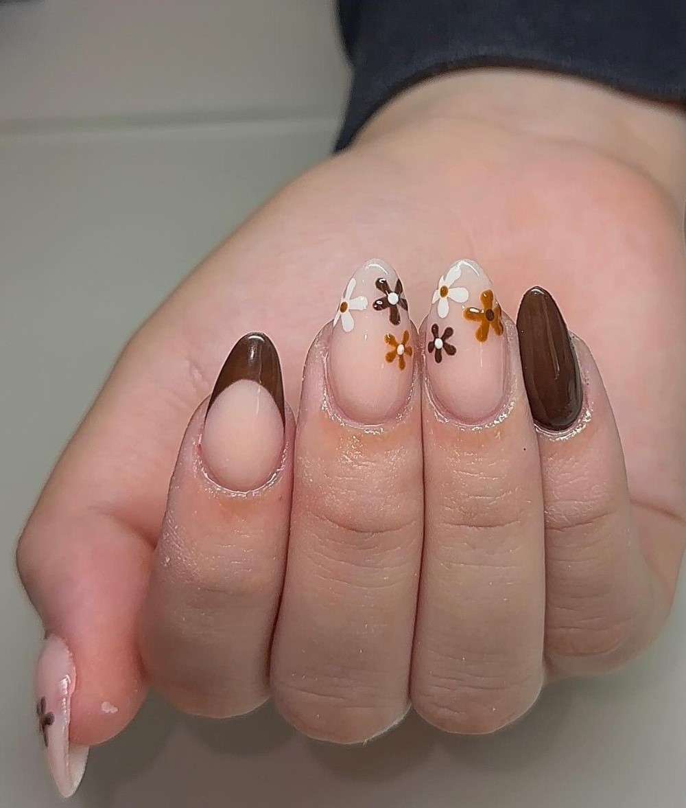 Nude with Brown Tips and Delicate Flowers