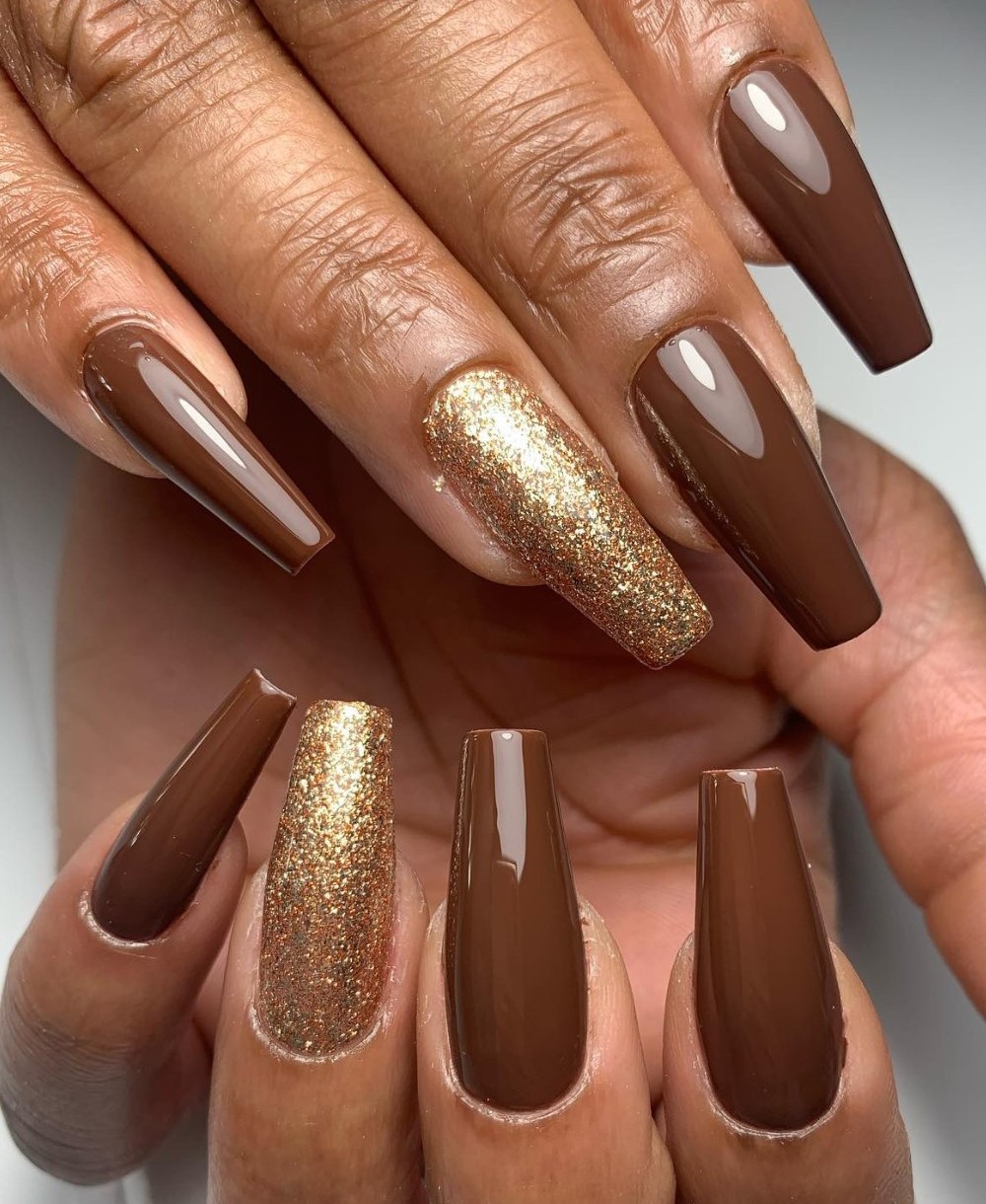 Nude with Brown Swirl French Tips