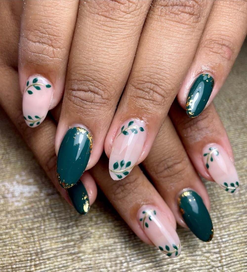 Alternating Forest Green and Nude with Foil
