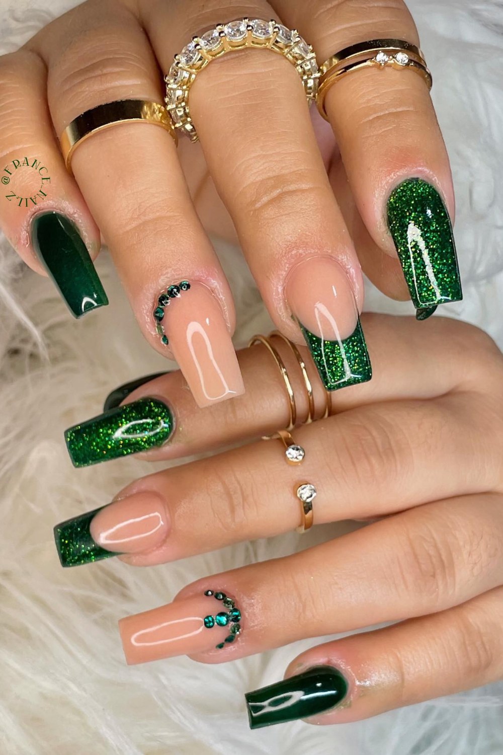 Forest Green with Rhinestone Accents