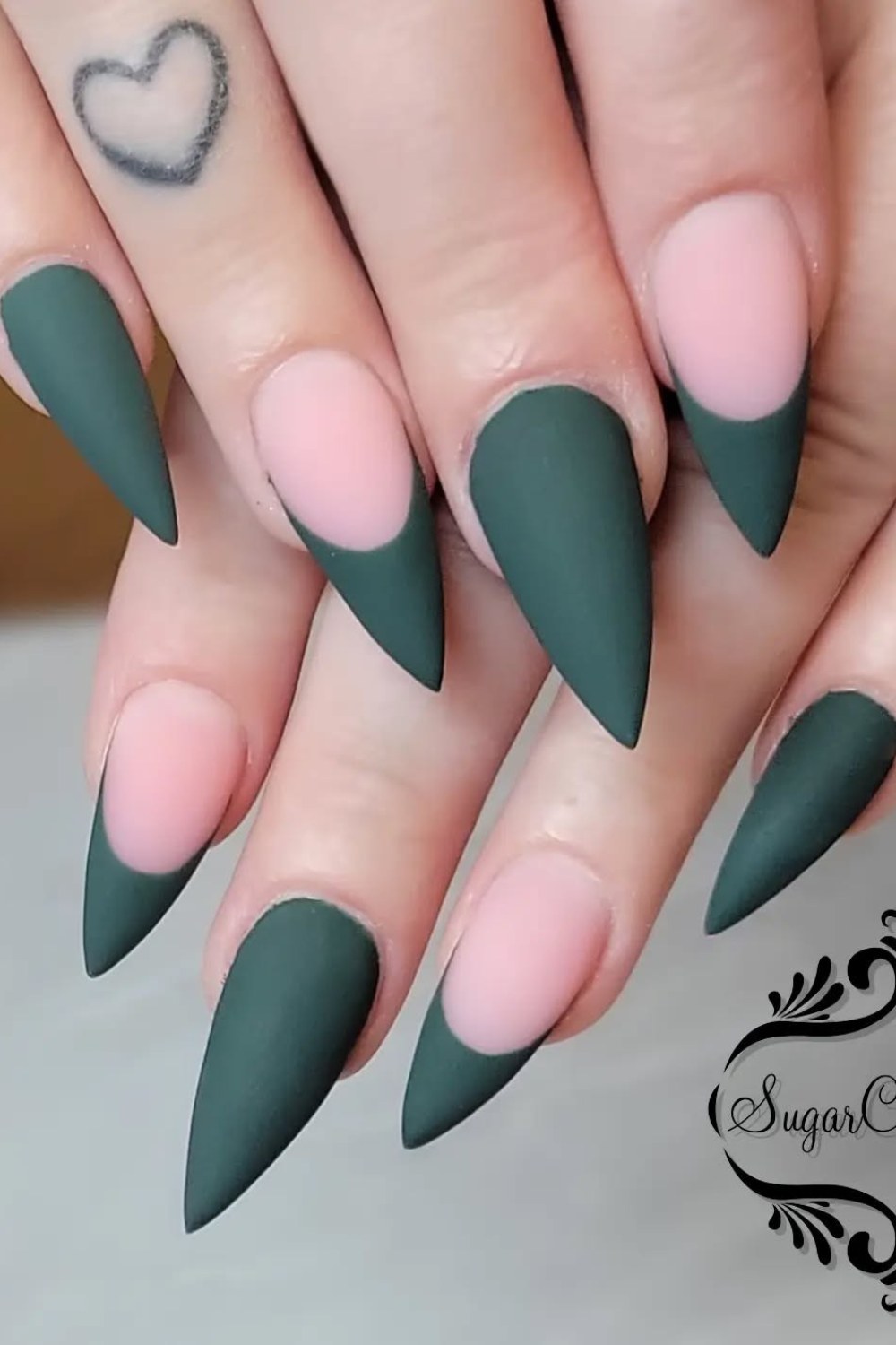 Matte Forest Green and Pale Pink Color Blocking