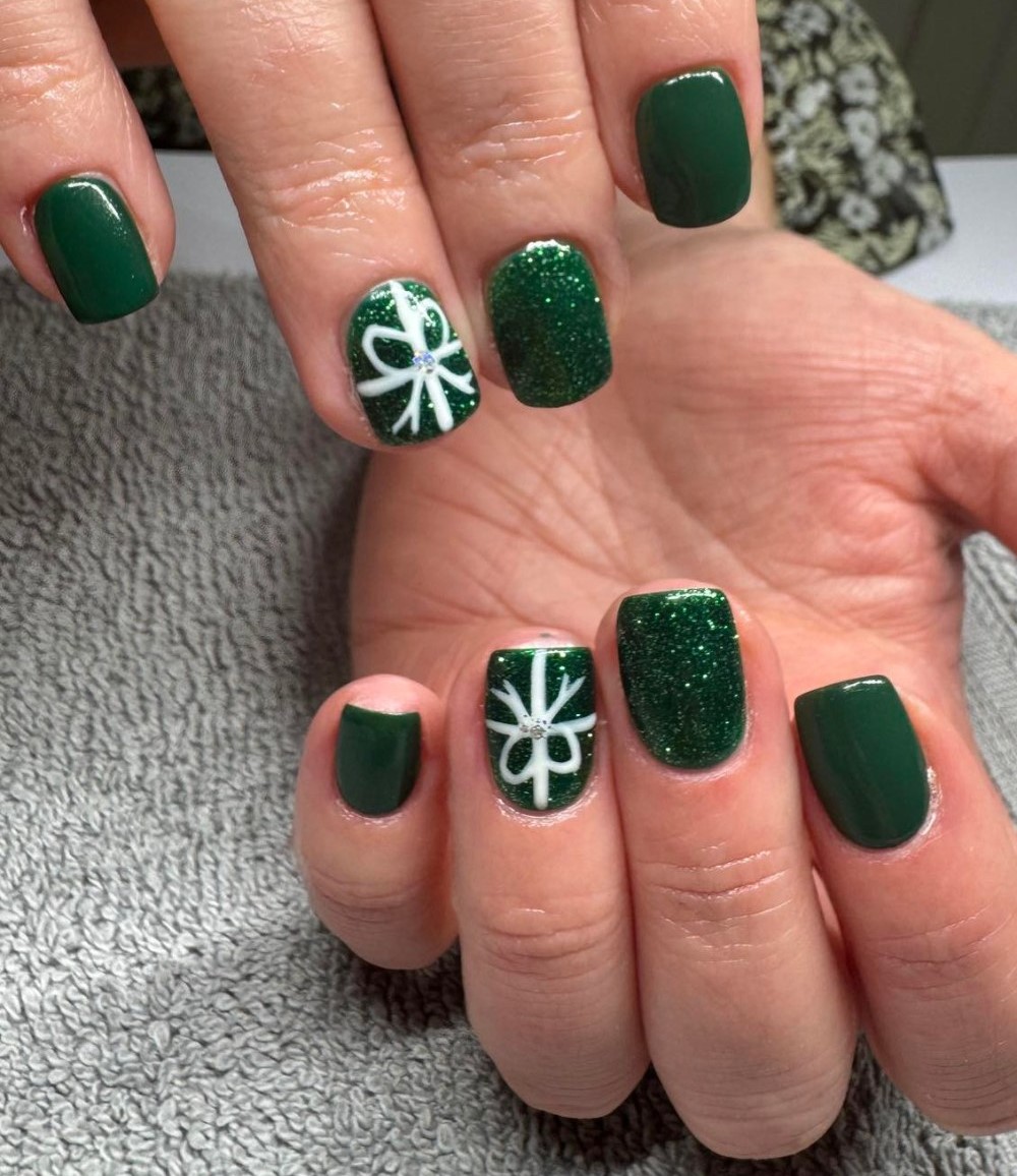 Forest Green with White Bow Accents