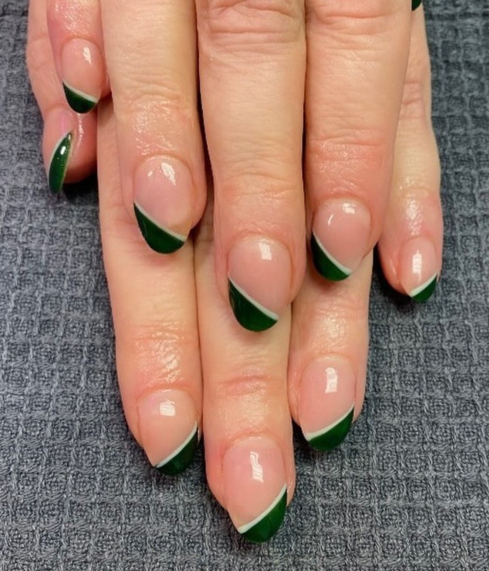 Nude Base with Angled Green Tips