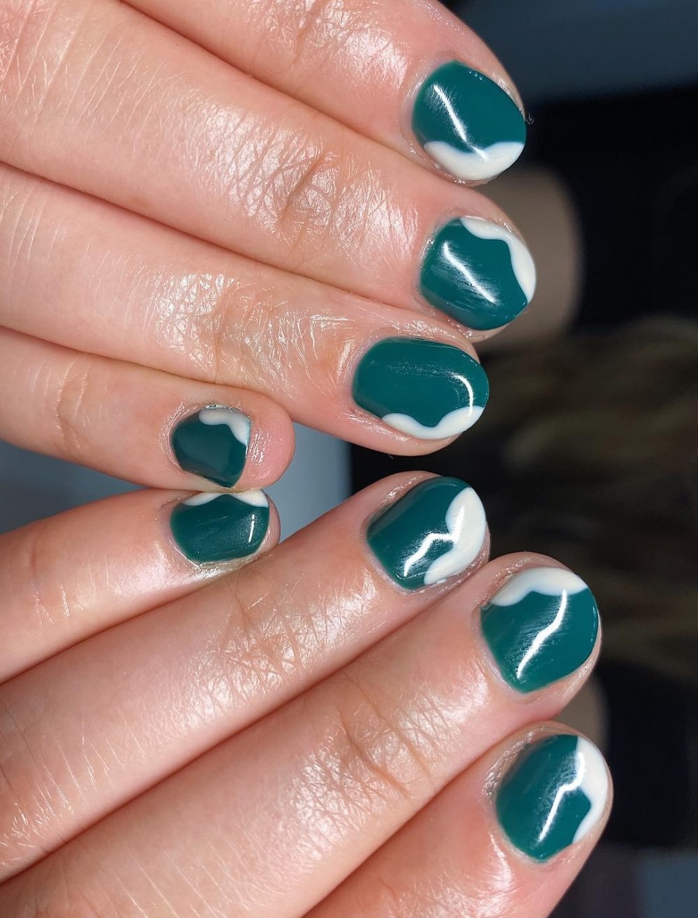 Forest Green with Abstract White Curves