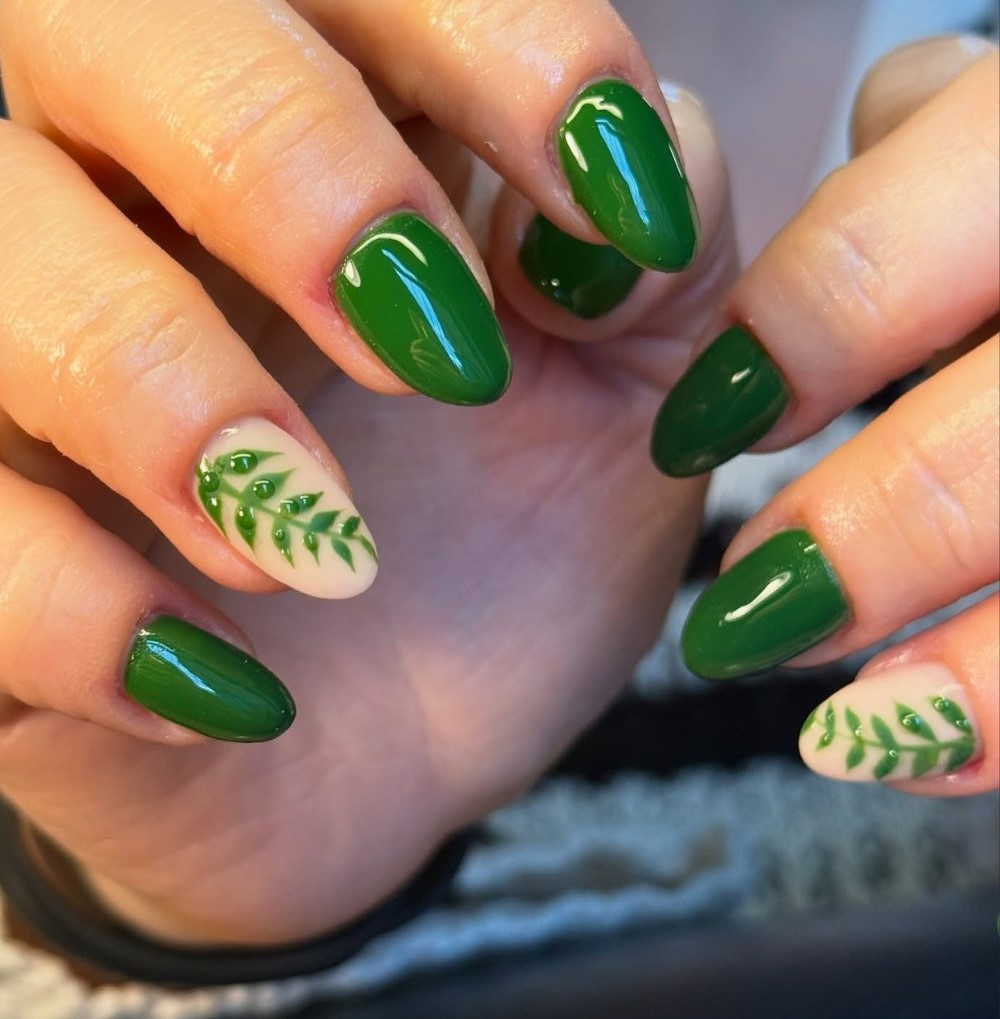 Forest Green with Nude Leaf Accents