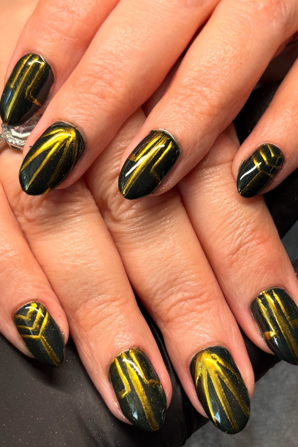 Forest Green with Gold Geometric Lines