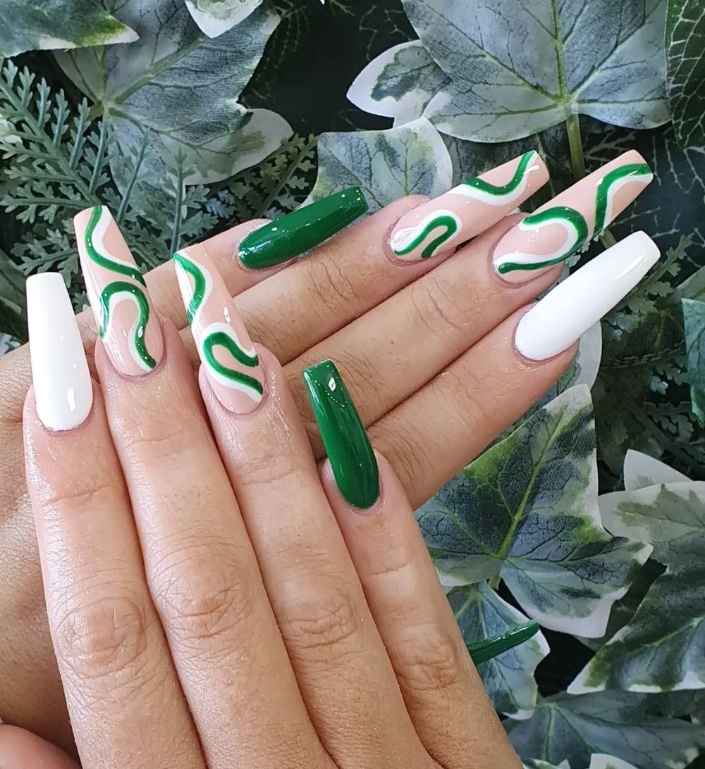 White and Forest Green Swirl Design
