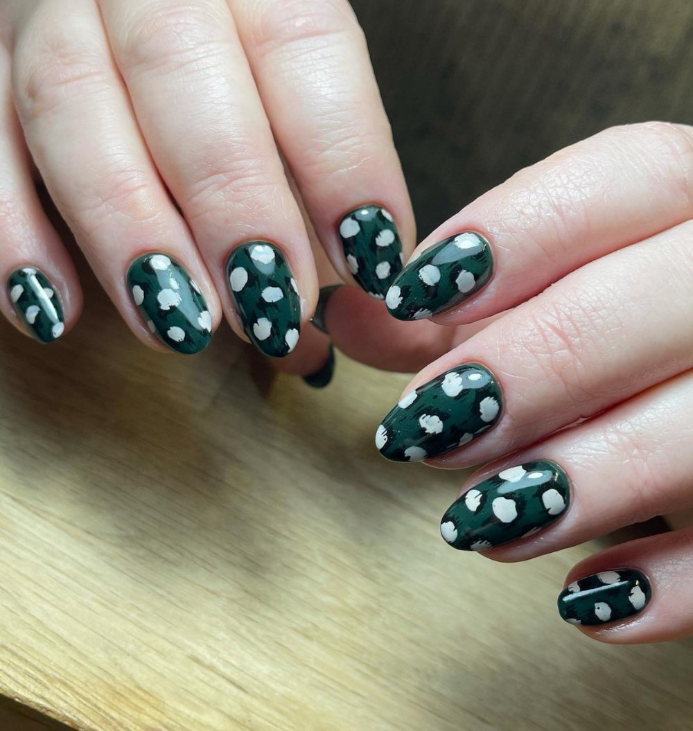 Forest Green with White Polka Dots
