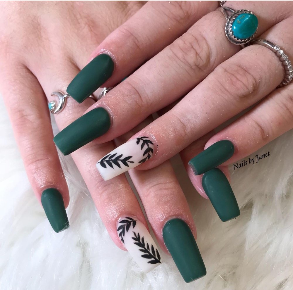 Matte Forest Green with Botanical White Accents