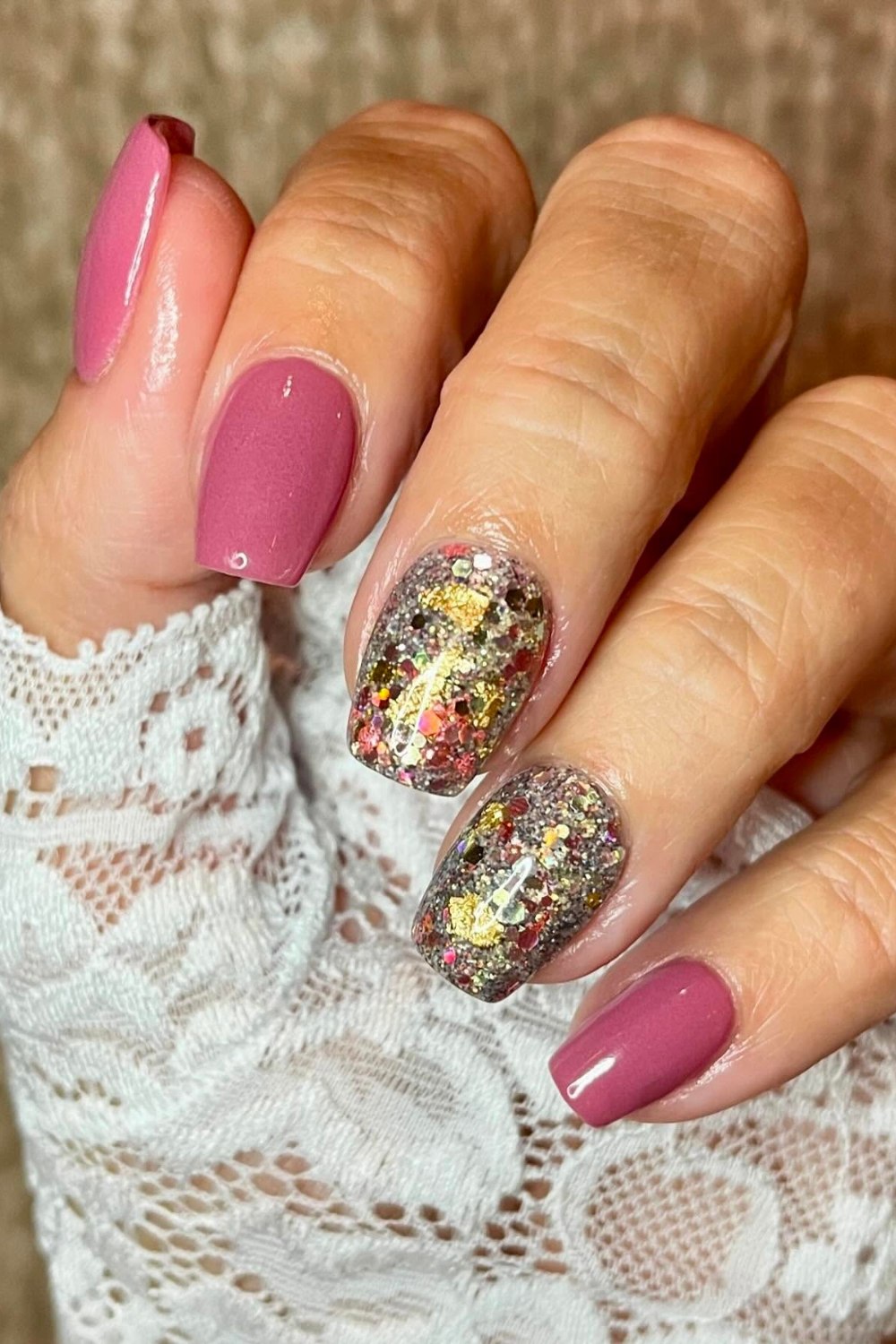 Mauve Pink with Gold Flake Accents