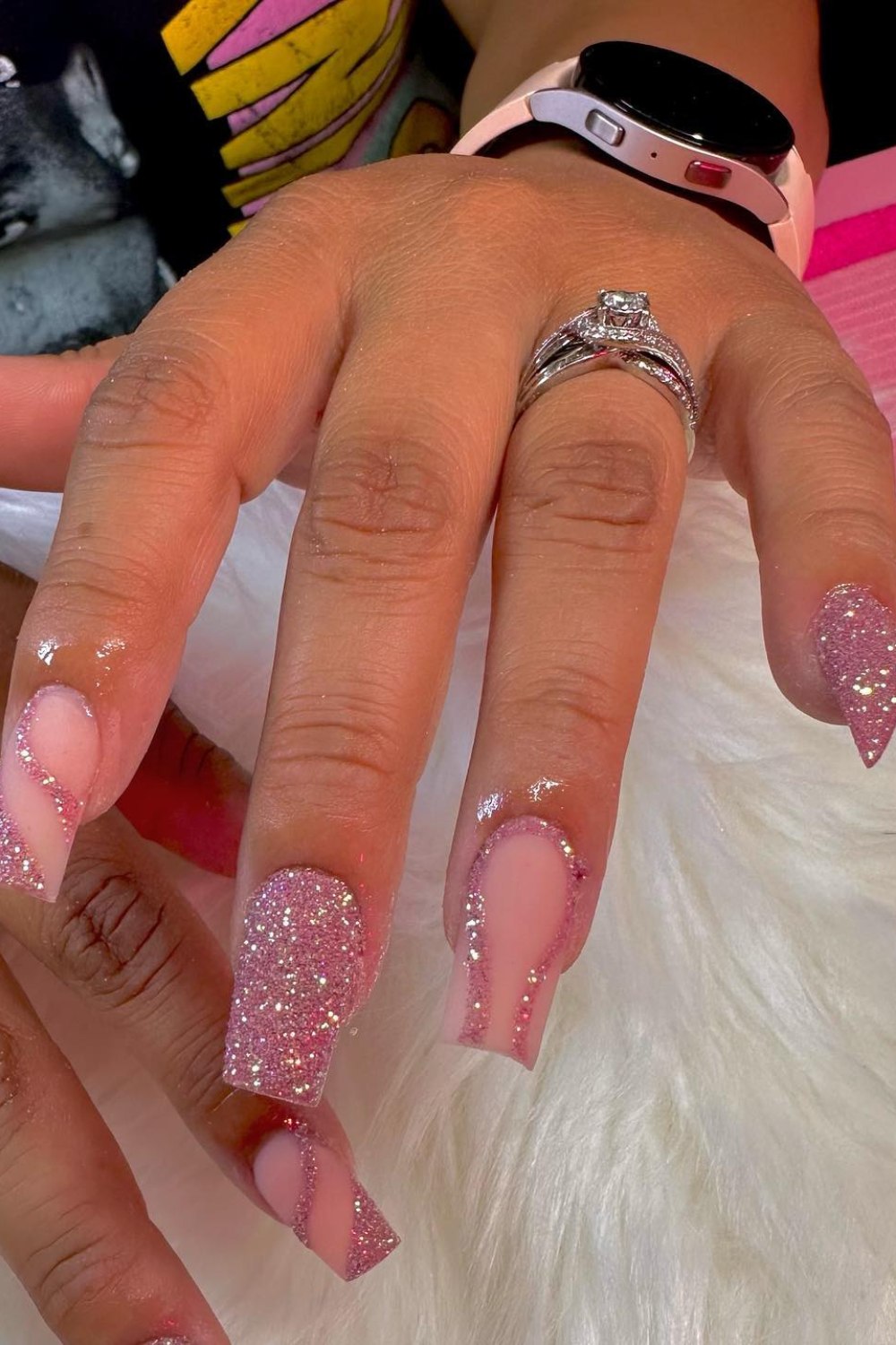 Long Coffin Shaped Glitter Nails