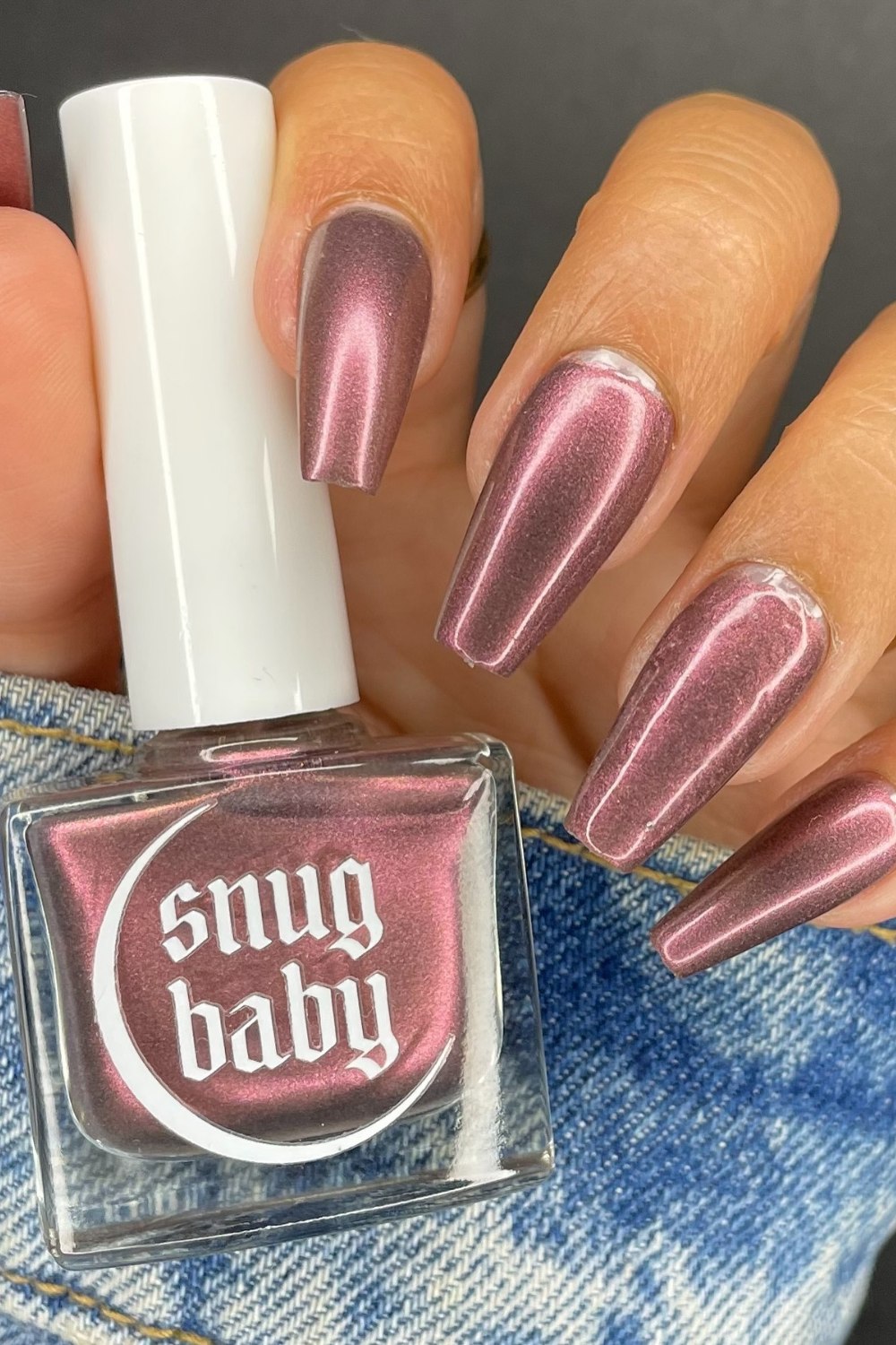 Metallic Mauve on Long Coffin Nails