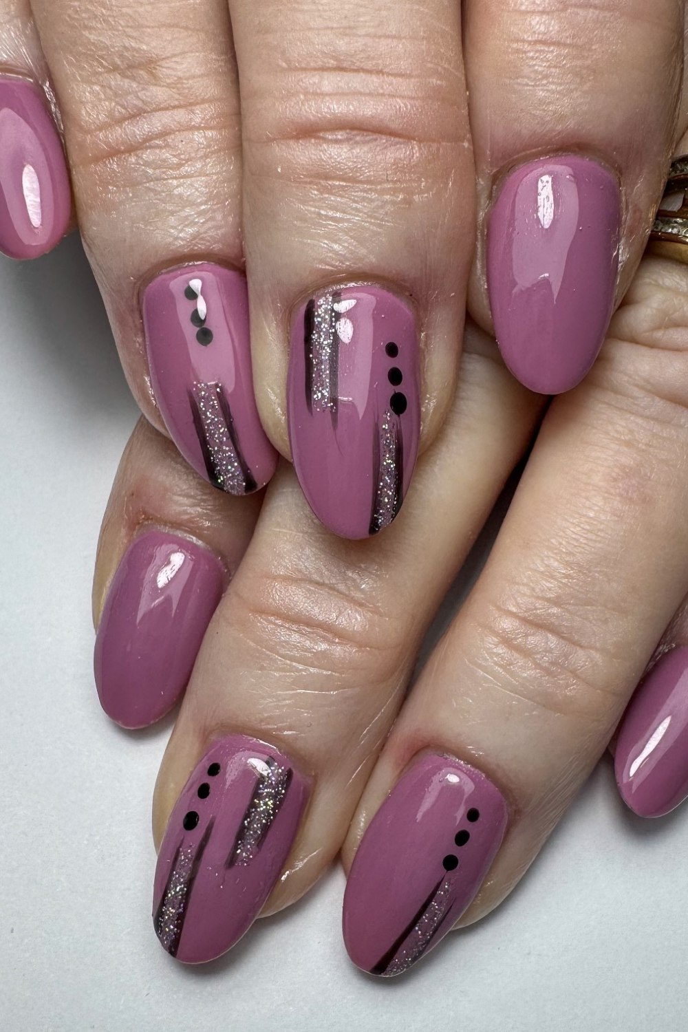 Mauve with Glitter Stripes and Dots