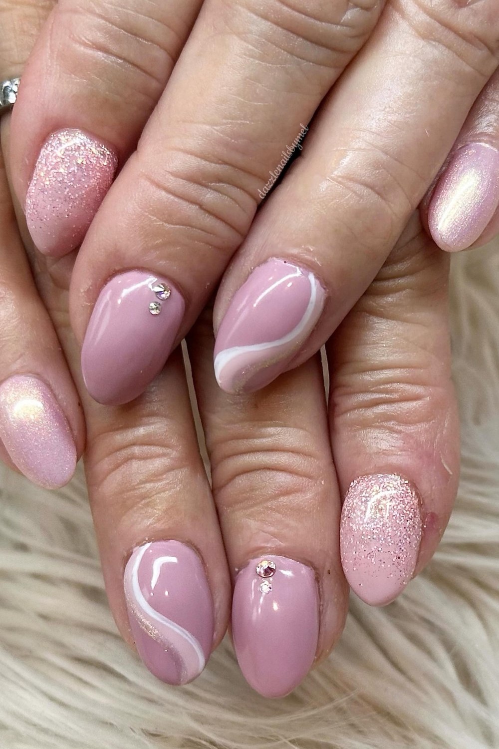 Pink Manicure with Mixed Designs