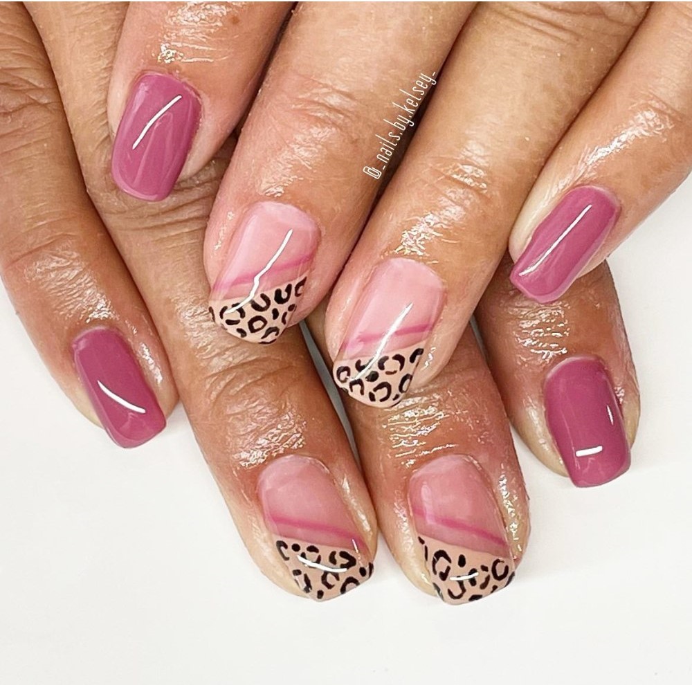 Pink and Mauve with Leopard French Tips