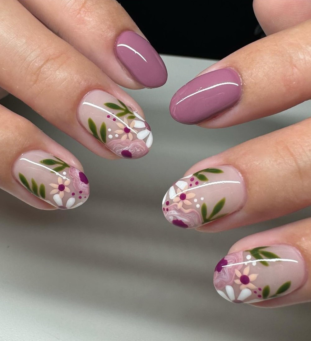 Shimmery Mauve with Floral Designs