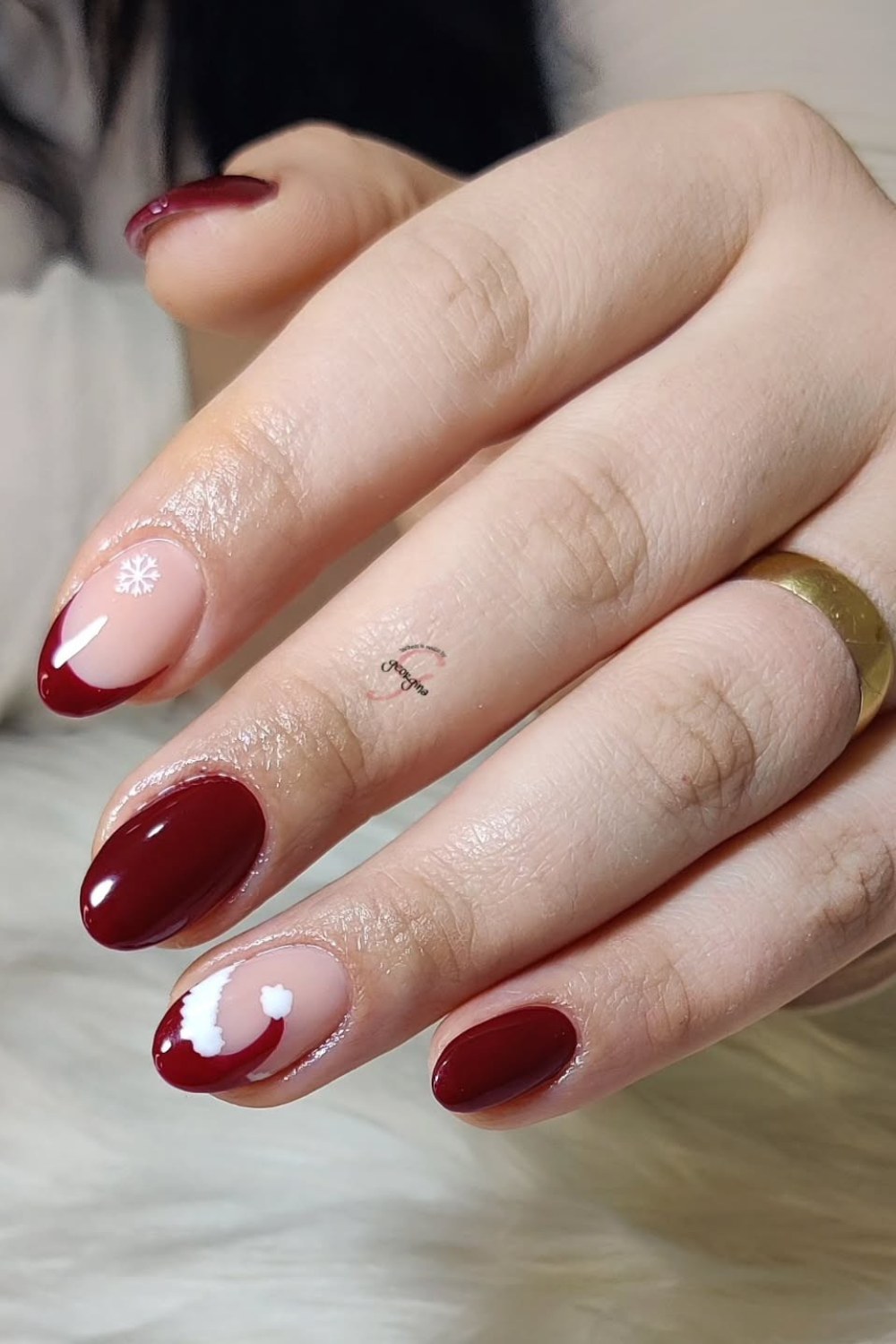 Burgundy French Tips with Winter Vibes