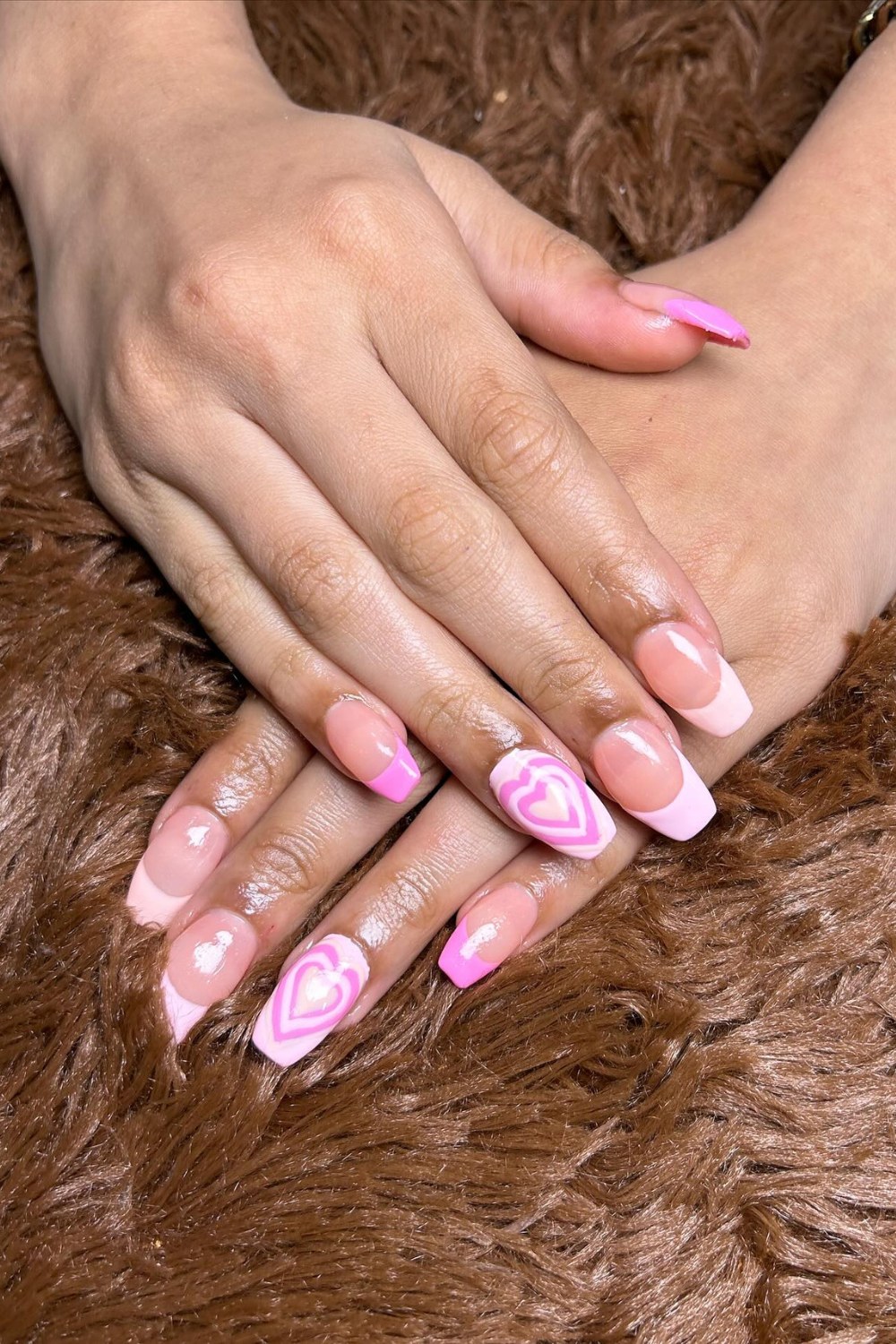 Pink French With Mixed Hearts