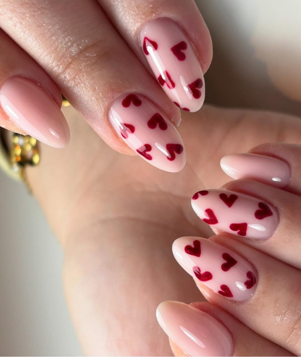 Scattered Hearts on Pale Pink