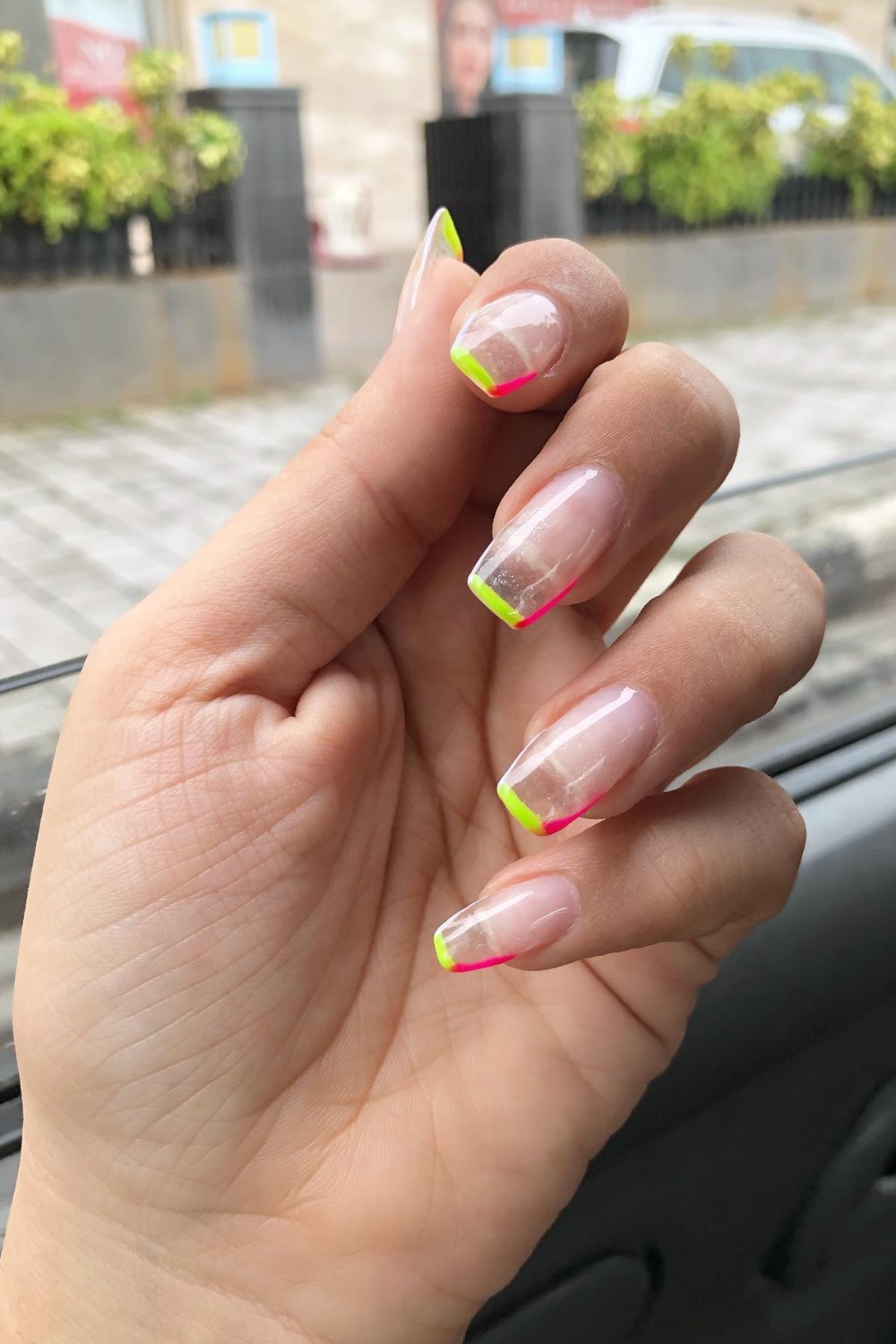 Clear Base with Neon French Tips