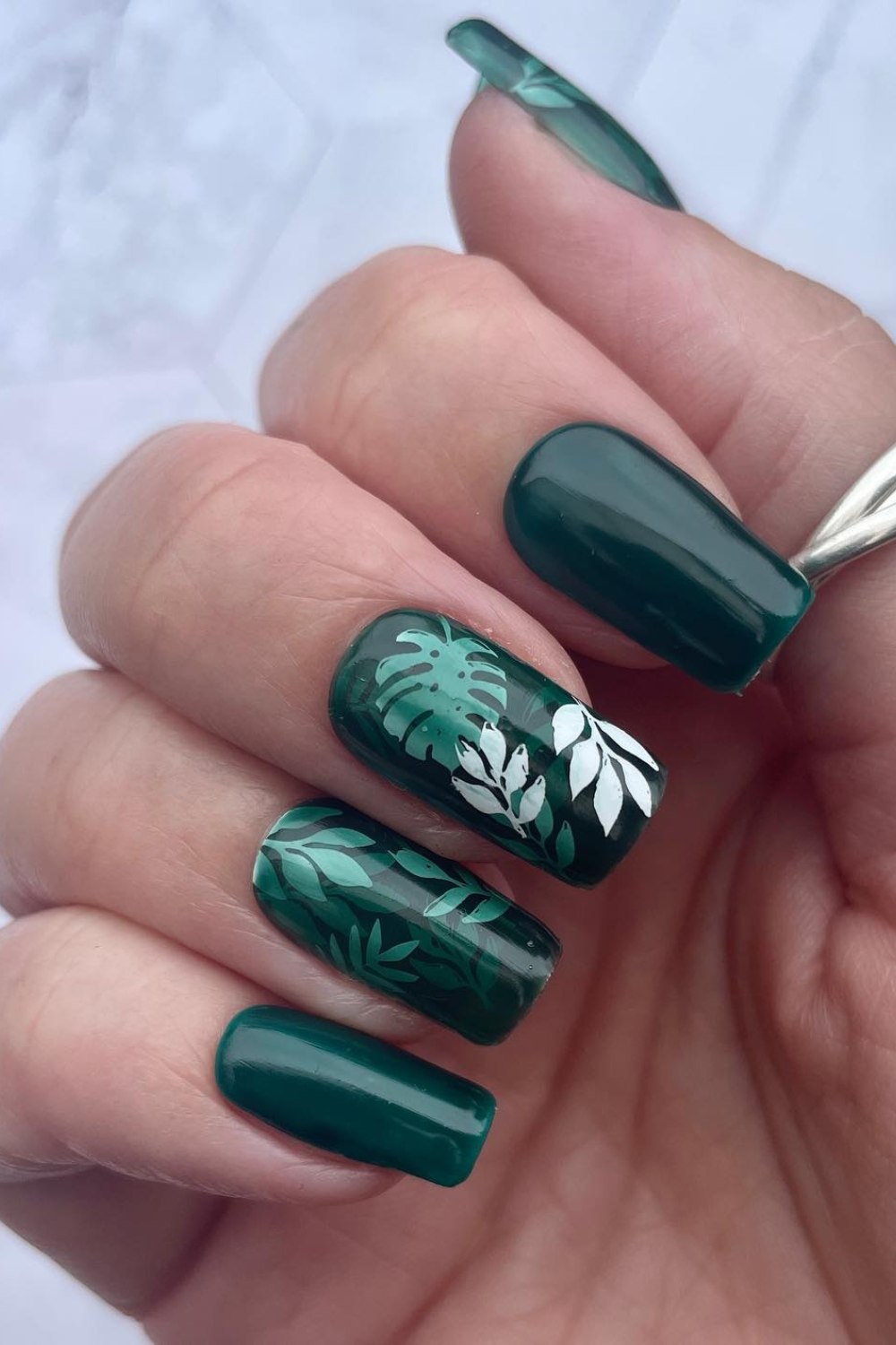 Forest Green with Tropical Leaves