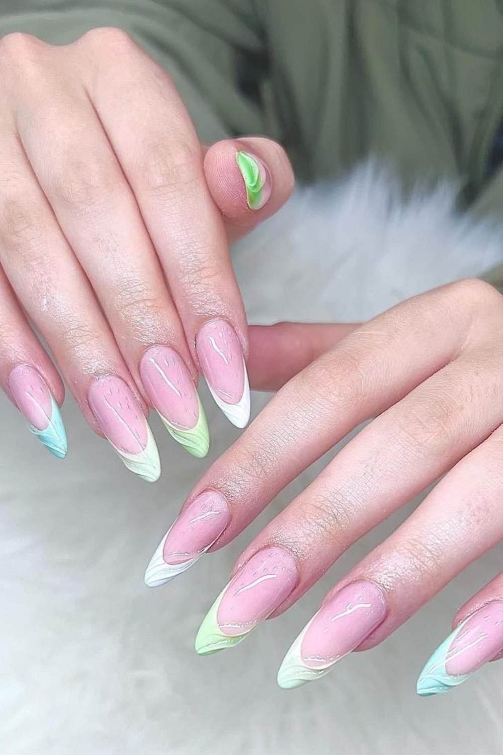 Pastel Base with Rainbow French Tips
