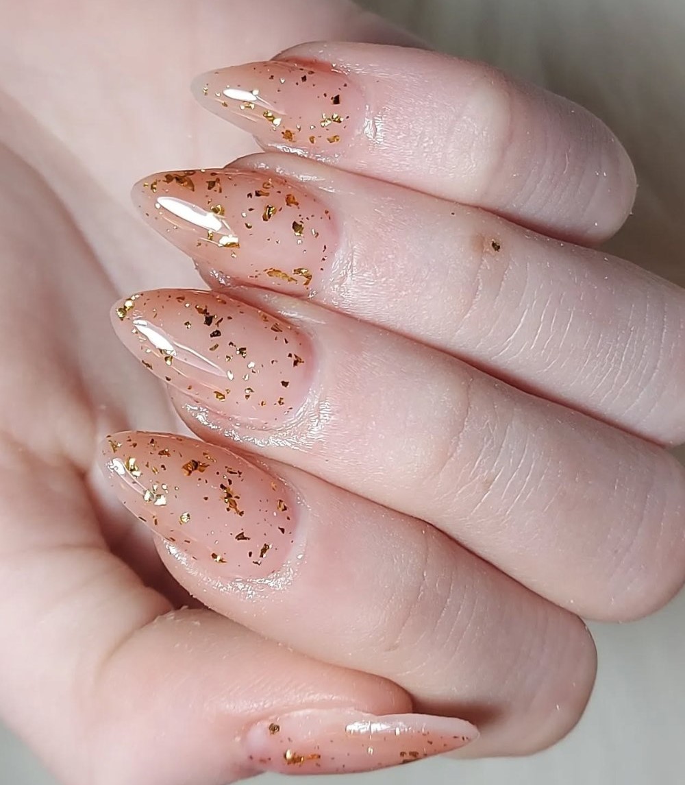 Nude Pink with Gold Glitter Flakes